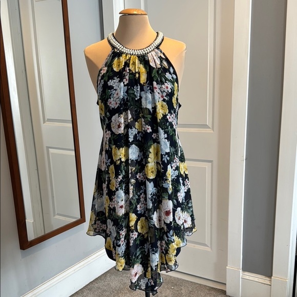 Kimcine Curve Floral Halter Dress with Beaded Neckline - Picture 2 of 13